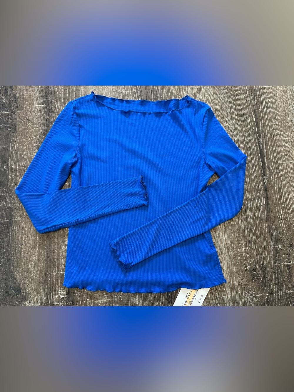 Women's Ribbed Lettuce Hem Long Sleeve Top - Royal Blue - Size Small - Fits Med